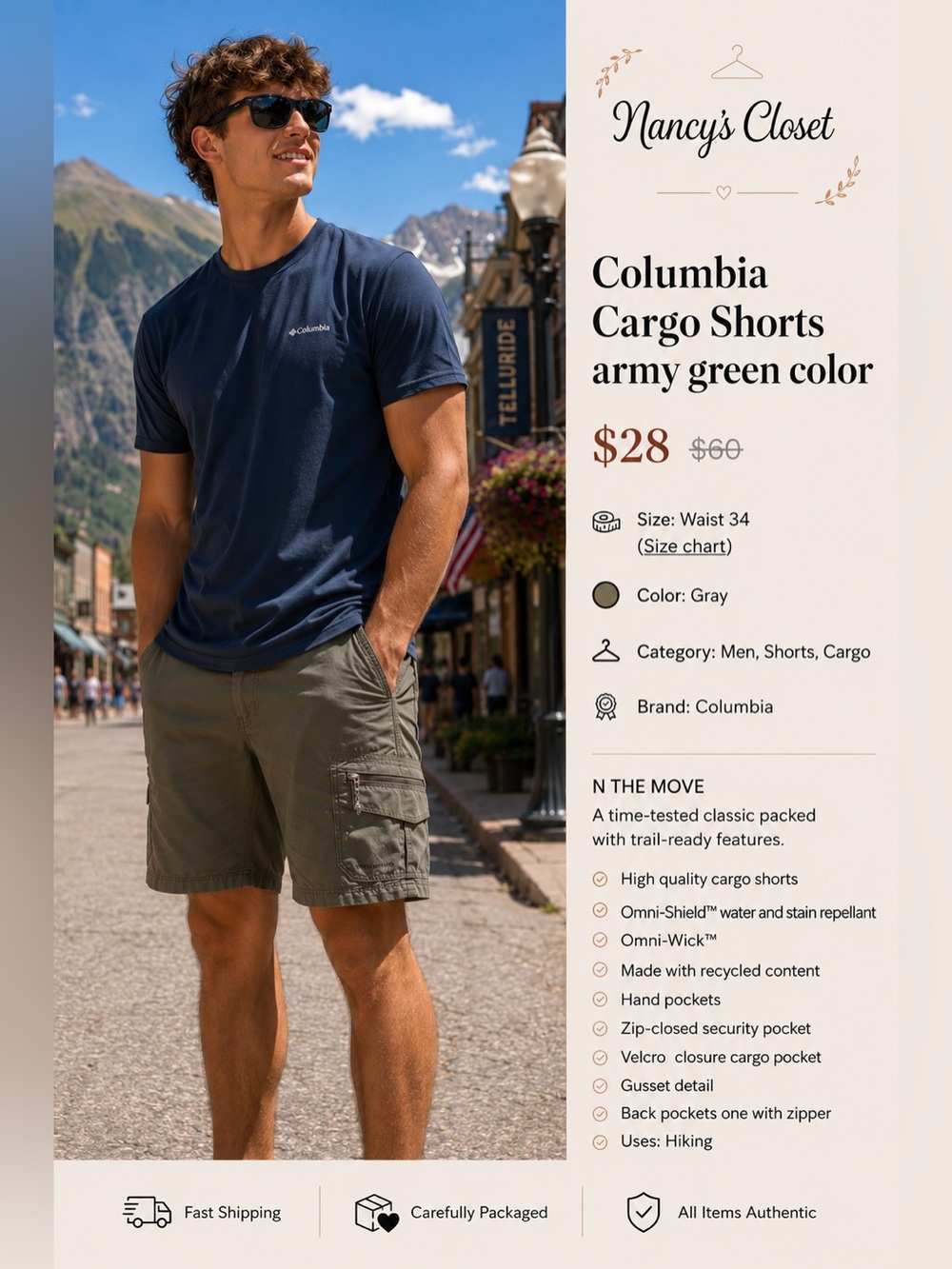 Columbia Cargo Shorts army green color